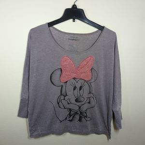 Disneyland Resort Minnie Mouse Grey Quarter Sleeve Cropped T-shirt Size M